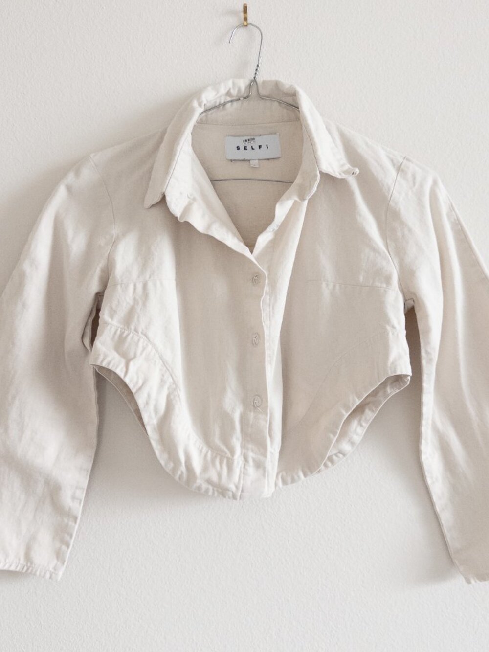 Selfi Two Wave Shirt Cropped Button Down Asymmetrical 100% Cotton, Size S - Picture 4 of 9